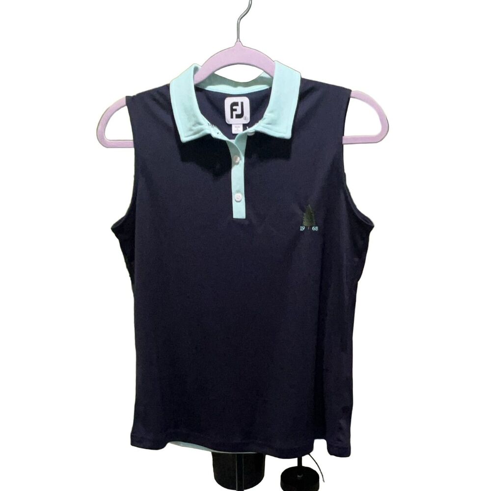 FootJoy Sleeveless Golf Polo Shirt Women's S Navy Jacquard FJ Logo